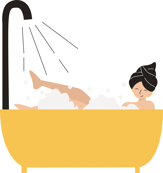 Adult Women Taking Bath Bathup Soap Bubbles Modern Flat Illustration — Stock Vector