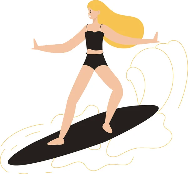 디자인을 서핑보드 선수들 카툰의 여성은 서핑을 달리고 보드에 고립된 일러스트 — 스톡 벡터