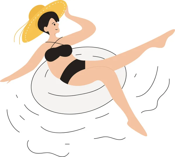 Flat Illustration Summer Girl Swimming — Stock Vector