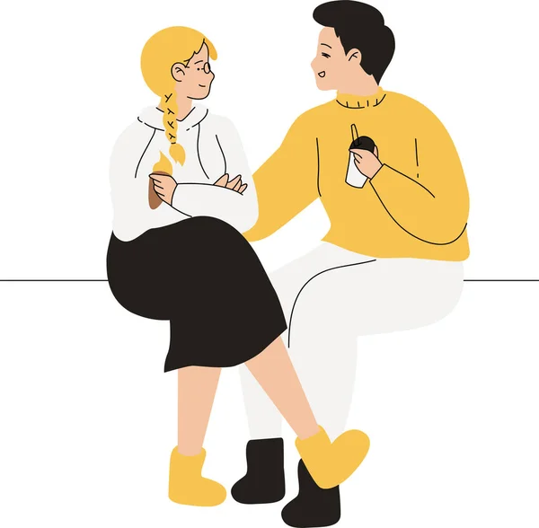 Couple Amoureux Parle Homme Une Femme Sont Assis Une Table — Image vectorielle
