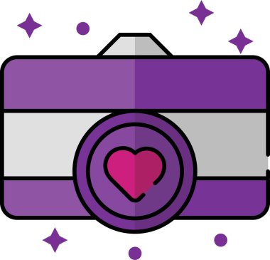 Kamera Simgesi. Sevgililer Günü işaretlerin ve sembollerin kutlu olsun. Aşk, çift, ilişki, flört, düğün, tatil, romantik aşk teması.