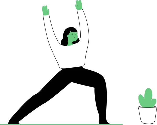 Eenvoudige Platte Mensen Die Thuis Yoga Doen Meditatie Oefening Gekleurde — Stockvector