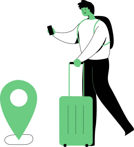 一个拿着行李走的男人的矢量卡通画 带着手提箱去度假的旅客 — 图库矢量图片