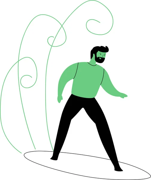 Простий Плоский Дизайн Молодого Спортивного Серфінгу Людини Їде Великих Хвилях — стоковий вектор