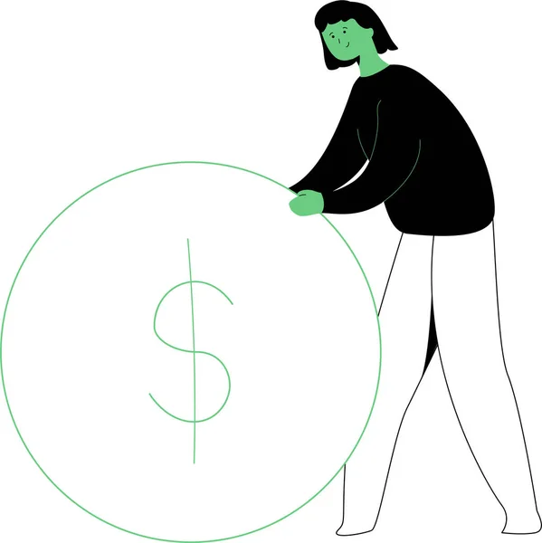 Malí Lidé Obrovskou Mincí Dolar Hotovost Vektorová Ilustrace Finance Bankovní — Stockový vektor