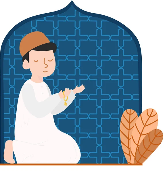 Muslim Kid Melakukan Berdoa Dan Dhikr Ilustrasi Rancangan Rata Dari - Stok Vektor