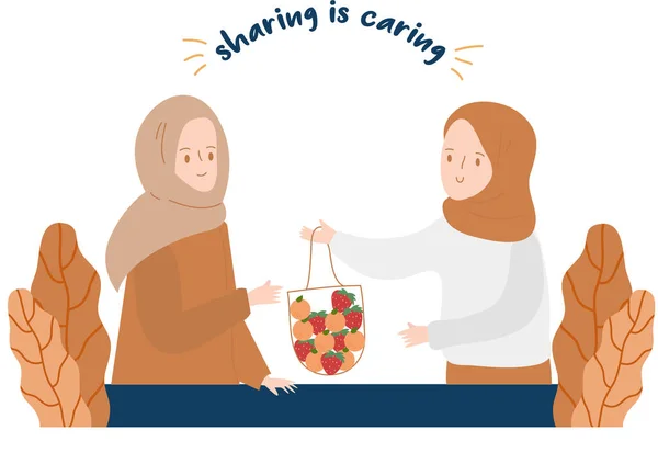 Mulher Muçulmana Compartilhando Com Outros Ramadan Kareem Concept Ilustração Design —  Vetores de Stock