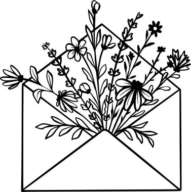 Siyah çim siluetleri, çiçekler ve bitkiler. Yaban Çiçeği Vektörü Clipart İllüstrasyonu.