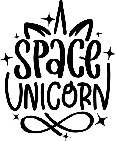 Space Unicorn Lettering Quotes Baby Shower Kids Theme Hand Drawn — Vetor de Stock