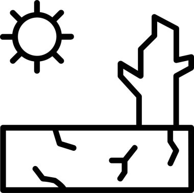 Drought Icon With Outline Style, Global Warming Sign And Symbol Isolated On White Background