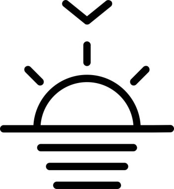 Sunset Icon With Outline Style, Weather Sign And Symbol Isolated On White Background