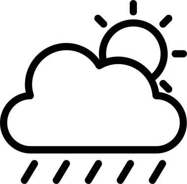Cloud Day Raining Icon With Outline Style, Weather Sign And Symbol Isolated On White Background