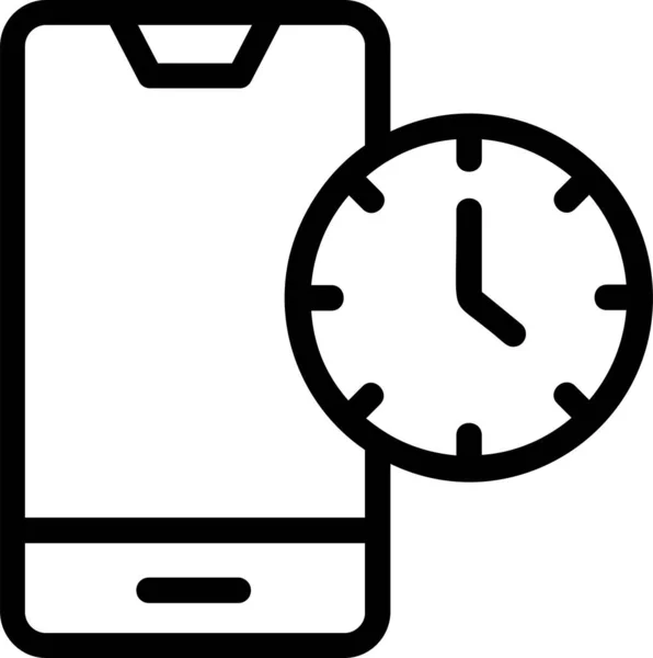 Mobile Time Icon Outline Style Time Management Sign Symbol Isolated — Wektor stockowy