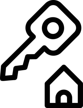 House Key Icon With Outline Style, Building Construction Sign And Symbol Isolated On White Background