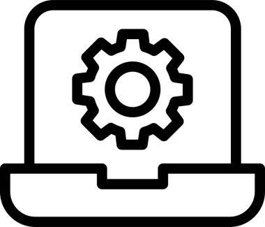Laptop Setting Icon With Outline Style, Networking Sign And Symbol Isolated On White Background