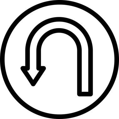 U Turn Icon With Outline Style, Driving School Sign And Symbol Isolated On White Background