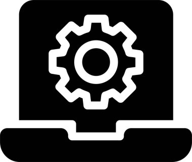 Laptop Setting Icon With Glyph Style, Networking Sign And Symbol Isolated On White Background