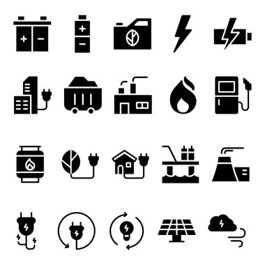 Kabartma şekilli ikon enerjisi seti. Batarya, Benzin İstasyonu, Yağ Platformu, Etc gibi Simgeler içerir. 