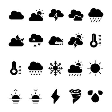 Kabartma şekilli ikon hava durumu seti. Rainy, Cloud, Snowflake, Etc gibi Simgeler içerir.