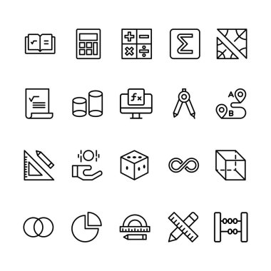 Taslak biçimli Simge Matematiği. Üçgen, Abaküs, Hesap Makinesi, Diyagram, Etc gibi simgeleri içerir. 