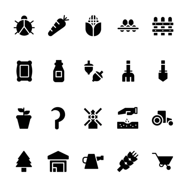 Set Icon Agriculture Glyph Style Carrot Corn Fence Pitchfork Etc — 스톡 벡터