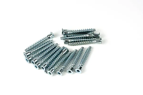 Group Large Self Tapping Screws Assembling Cabinet Furniture Isolated White — Stock Photo, Image