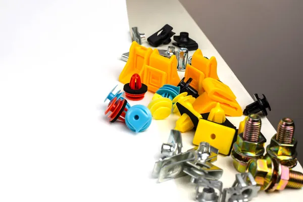 Bunch Differently Colored Car Hardware Edge Table Copy Space Close — Stock Photo, Image