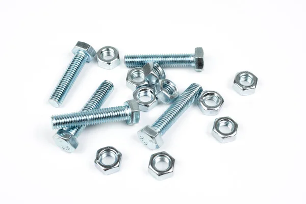 Light Metal Bolts Fastening Product White Background — Stock Photo, Image