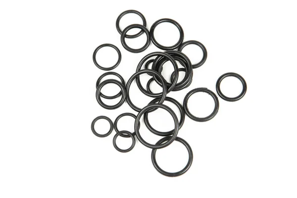 Hydraulic Pneumatic Rings Black Different Sizes White Background Various Seals — Stock Photo, Image