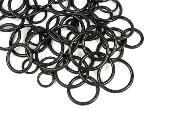 Hydraulic Pneumatic Rings Black Different Sizes White Background Various Seals — Stock Photo, Image