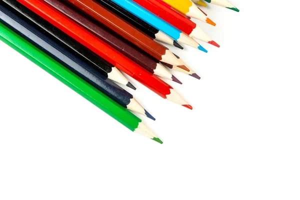 Lápices Colores Aislados Sobre Fondo Blanco Primer Plano Espacio Copia — Foto de Stock