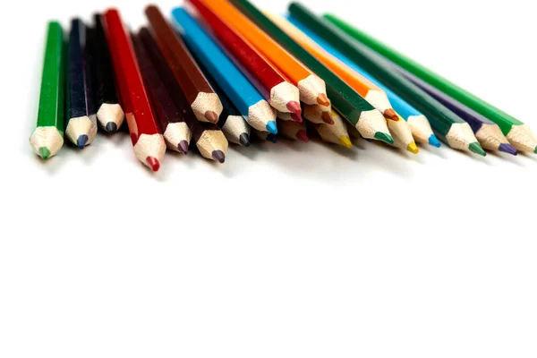 Lápices Colores Aislados Sobre Fondo Blanco Primer Plano Espacio Copia — Foto de Stock