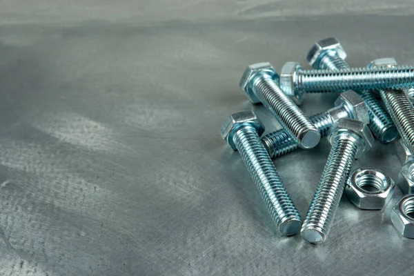 Fasteners Assembling Threaded Connections Nuts Bolts Close Background Metal Blank — Stock Photo, Image