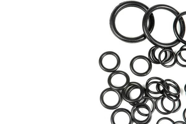 Rings Hidráulicos Pneumáticos Preto Diferentes Tamanhos Fundo Branco Vários Selos — Fotografia de Stock