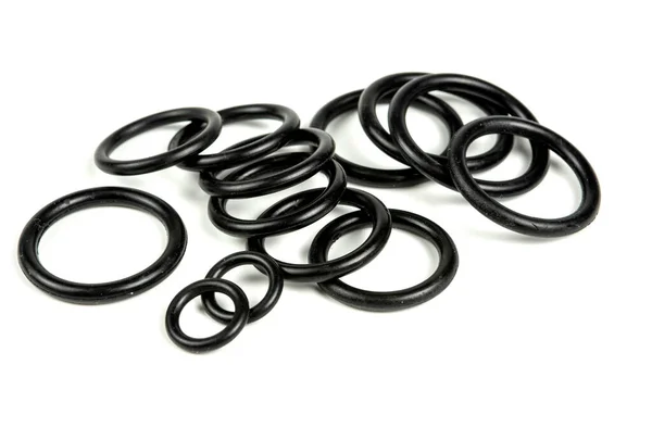 Rings Hidráulicos Pneumáticos Preto Diferentes Tamanhos Fundo Branco Vários Selos — Fotografia de Stock