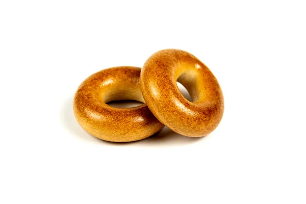 Drying Mini Bagels White Background Copy Empty Space Text — Stock Photo, Image