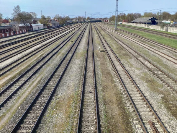 Empty Cargo Train Station Because Sanctions Russia Train Tracks Train — Stock fotografie