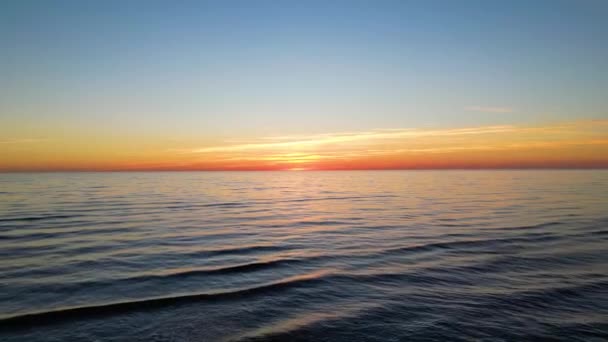 Aerial Shot Flying Beautiful Orange Sunset Sky Waves Sea — Stock video