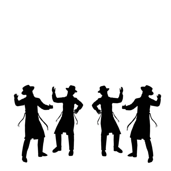 Tanzende Jüdische Anhänger Flache Vektorsilhouetten Schwarz Auf Weißem Hintergrund Die — Stockvektor