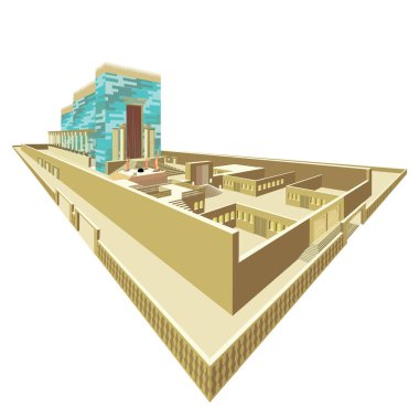 Süleyman 'ın Kudüs' teki kutsal tapınağı, Eski Şehir 'deki Moriah Dağı' ndaki iki eski İsrail ve Yahudi ibadethanesi. Muhteşem renkli vektör çizimi. Ayrıntılı olarak. Hassas Ortodoks 