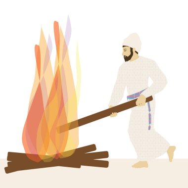 Geleneksel giysiler içinde basit bir Yahudi rahibin resmi Kudüs 'teki Kutsal Süleyman Tapınağı' nın sunağında yakılan ebedi ateşe bir kalas ekler. Günlük rutinin bir parçası.