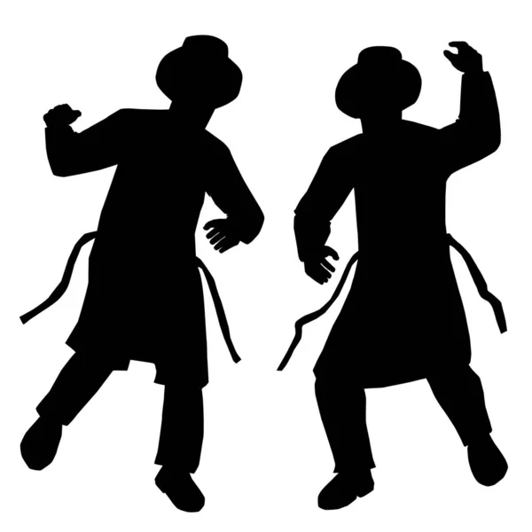 Tanzende Jüdische Anhänger Flache Vektorsilhouetten Schwarz Auf Weißem Hintergrund Die — Stockvektor