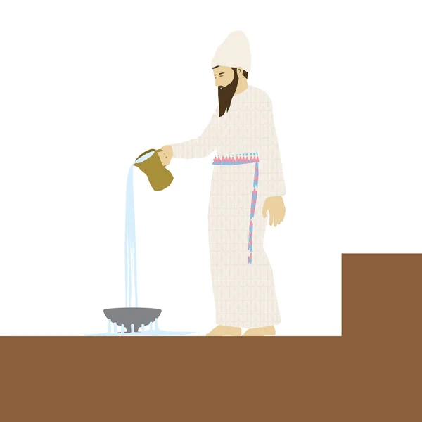 Painting Jewish Priest Pouring Water Top Altar King Solomon Temple — Vector de stock