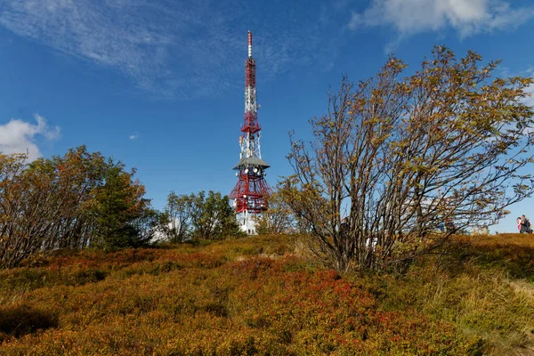 Telecomunicações Antenas Torre Skrzyczne Pico Beskidy Montanhas Sul Polônia — Fotografia de Stock