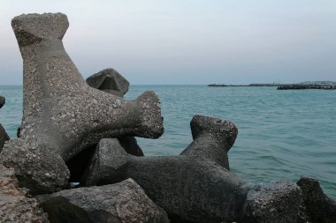 Karadeniz kıyısında beton takviye blokları (Romanya).