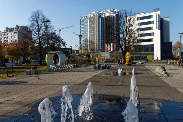 Kasım 2021 Katowice Şehir Merkezindeki Plac Przyjaciol Miszkolca Şehir Manzarası — Stok fotoğraf