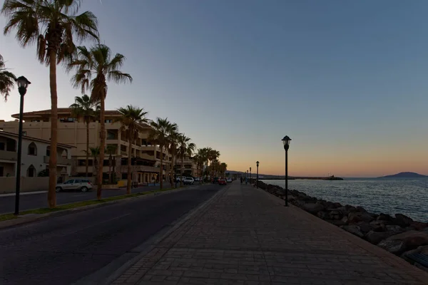 Loreto Bcs Meksika Kaliforniya Nın Tarihi Başkenti Mavi Saatte Malecon — Stok fotoğraf