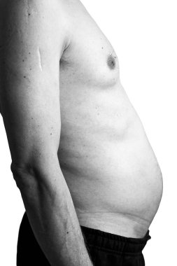 50 'li yaşlarda beyaz bir erkeğin çıplak gövdesi..