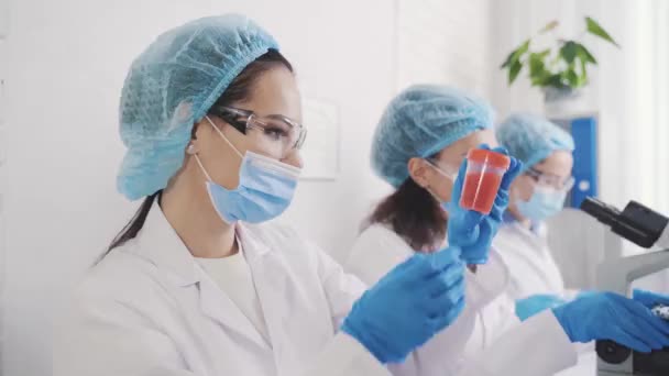 Group of laboratory assistants research in the laboratory — Stock Video