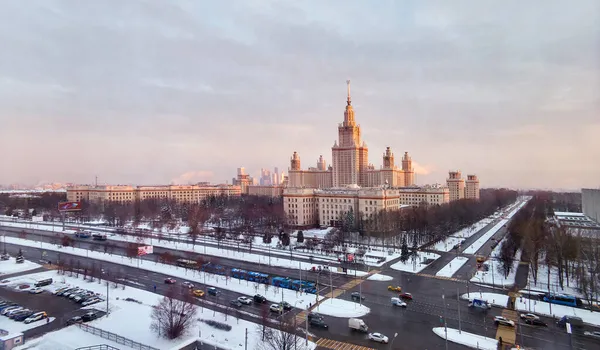 Moskau Russland März 2021 Campus Gebäude Der Berühmten Universität Sonnenuntergang — Stockfoto